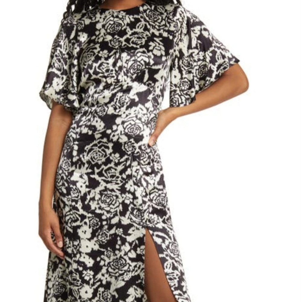 Topshop Black and Cream Whimsical Sexy Flowy Light Girly Floral Backless Dress